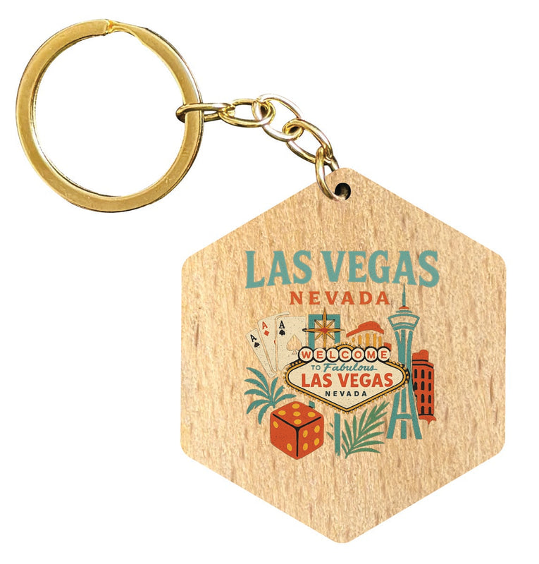 Las Vegas Nevada Vintage Design Souvenir Flat Wooden Keychain (Multiple Shapes)