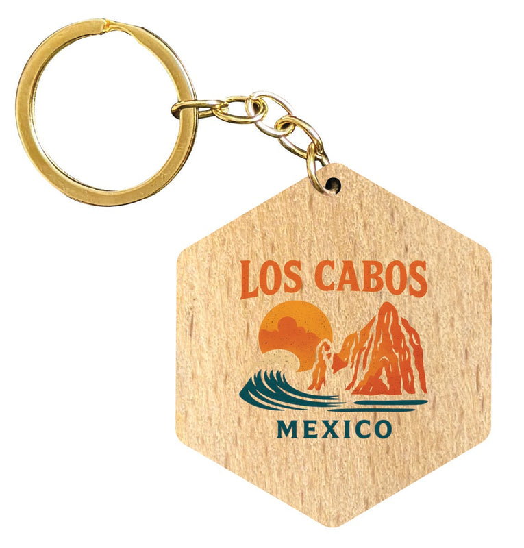 Los Cabos Mexico Vintage Design Souvenir Flat Wooden Keychain (Multiple Shapes)