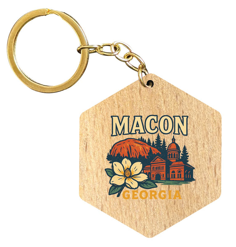 Macon Georgia Vintage Design Souvenir Flat Wooden Keychain (Multiple Shapes)