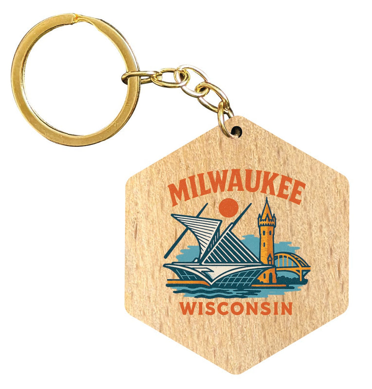 Milwaukee Wisconsin Vintage Design Souvenir Flat Wooden Keychain (Multiple Shapes)