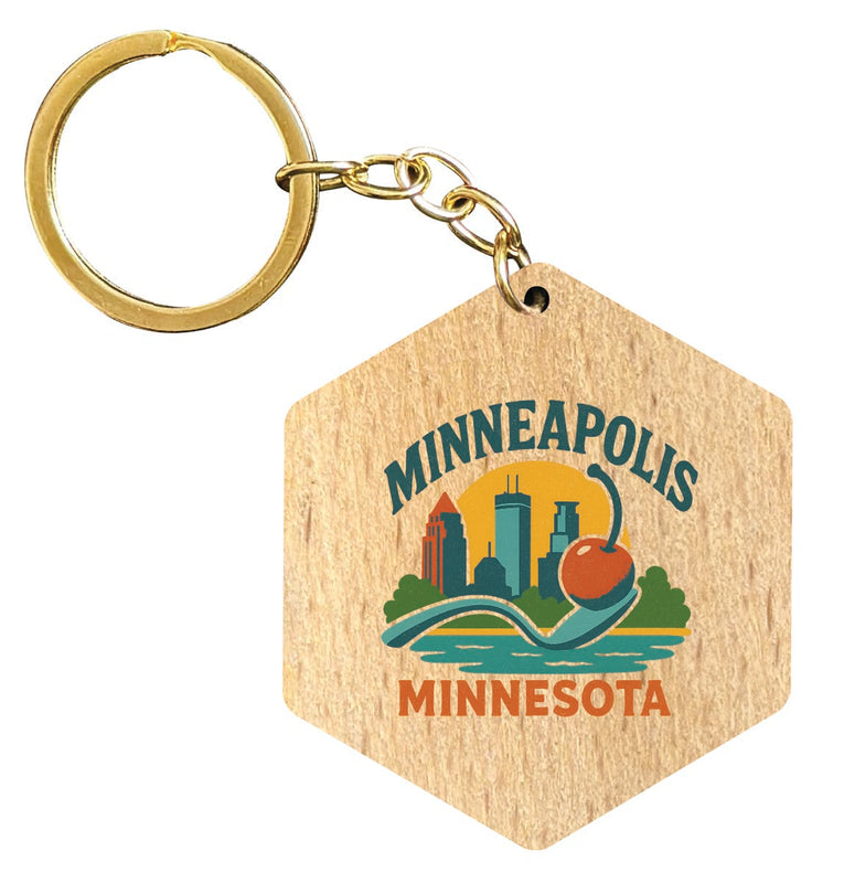 Minneapolis Minnesota Vintage Design Souvenir Flat Wooden Keychain (Multiple Shapes)