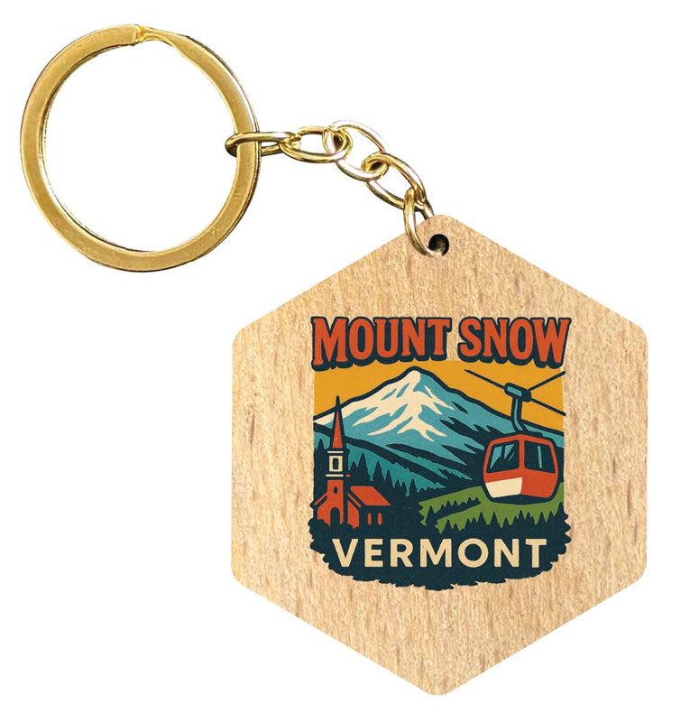 Mount Snow Vermont Vintage Design Souvenir Flat Wooden Keychain (Multiple Shapes)