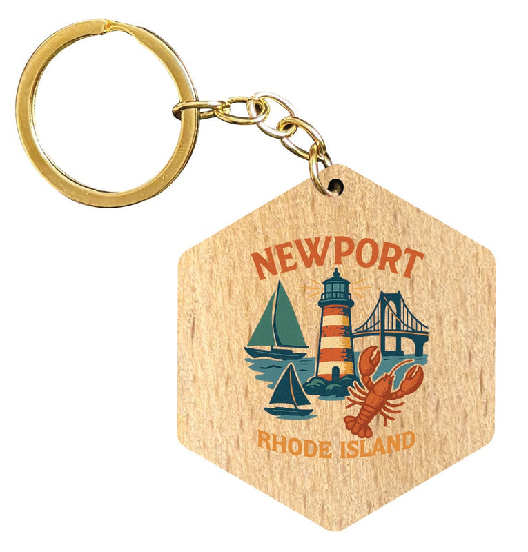 Newport Rhode Island Vintage Design Souvenir Flat Wooden Keychain (Multiple Shapes)