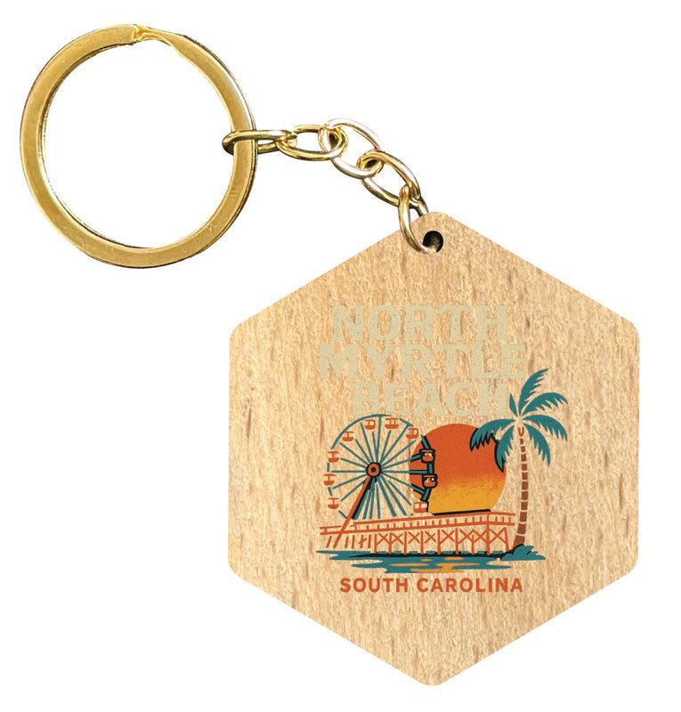North Myrtle Beach South Carolina Vintage Design Souvenir Flat Wooden Keychain (Multiple Shapes)