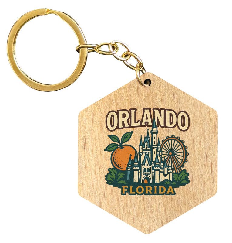 Orlando Florida Vintage Design Souvenir Flat Wooden Keychain (Multiple Shapes)