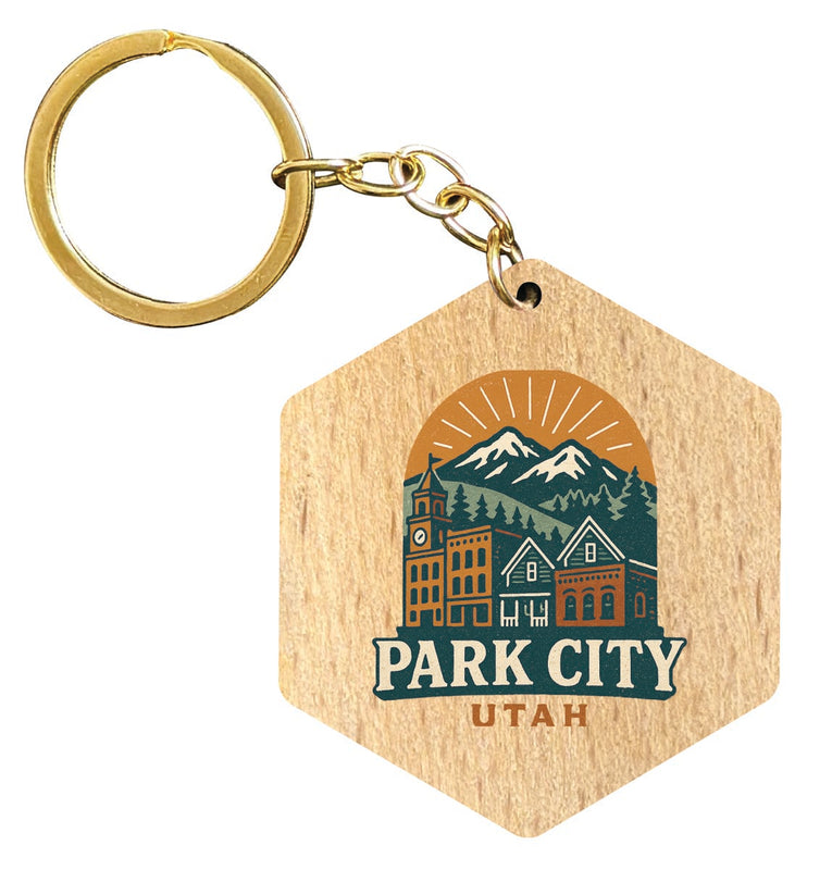 Park City Utah Vintage Design Souvenir Flat Wooden Keychain (Multiple Shapes)