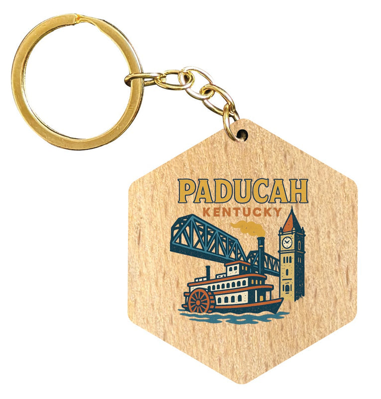Paducah Kentucky Vintage Design Souvenir Flat Wooden Keychain (Multiple Shapes)