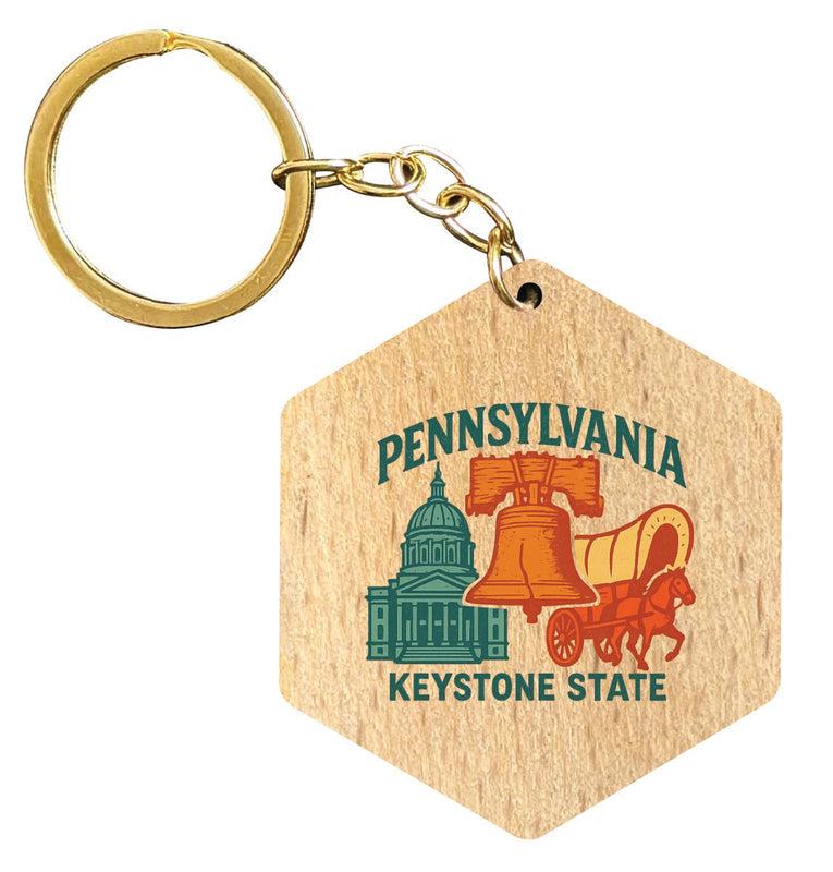 Pennsylvania Vintage Design Souvenir Flat Wooden Keychain (Multiple Shapes)
