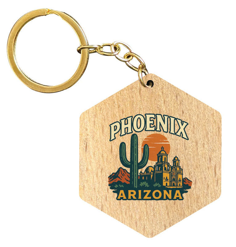Phoenix Arizona Vintage Design Souvenir Flat Wooden Keychain (Multiple Shapes)
