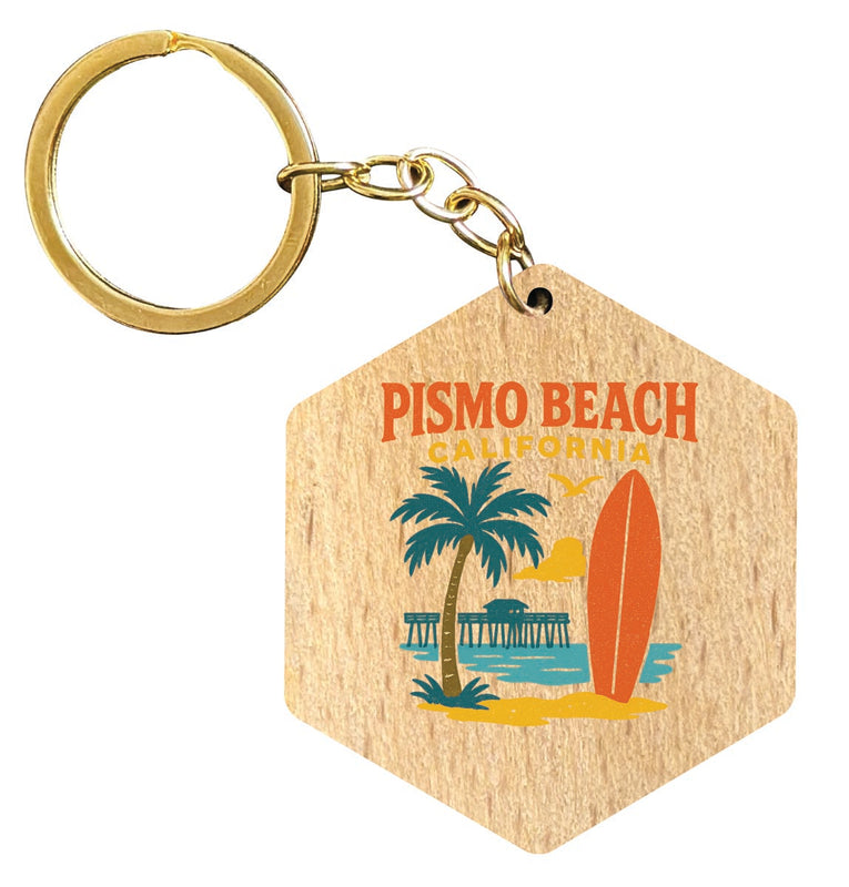 Pismo Beach California Vintage Design Souvenir Flat Wooden Keychain (Multiple Shapes)