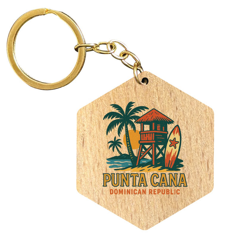 Punta Cana Dominican Republic Vintage Design Souvenir Flat Wooden Keychain (Multiple Shapes)