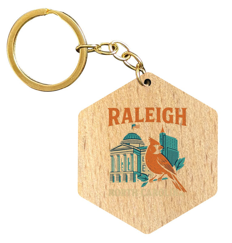 Raleigh North Carolina Vintage Design Souvenir Flat Wooden Keychain (Multiple Shapes)