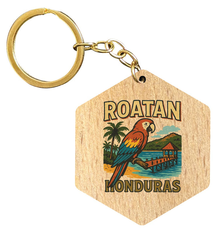 Roatan Honduras Vintage Design Souvenir Flat Wooden Keychain (Multiple Shapes)