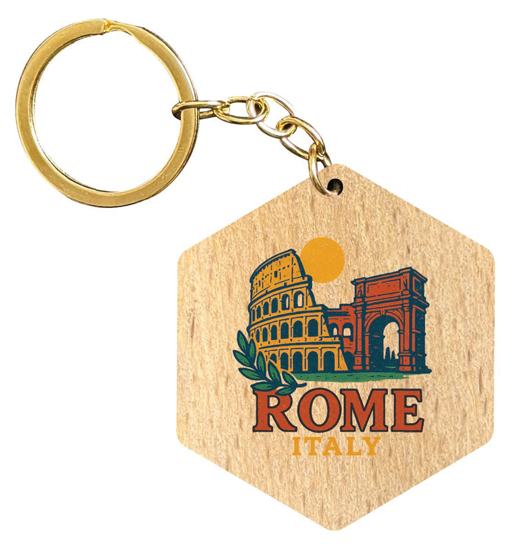 Rome Italy Vintage Design Souvenir Flat Wooden Keychain (Multiple Shapes)
