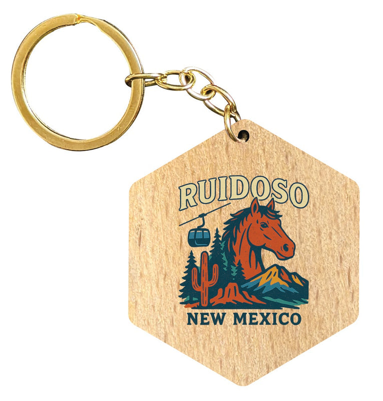 Ruidoso New Mexico Vintage Design Souvenir Flat Wooden Keychain (Multiple Shapes)