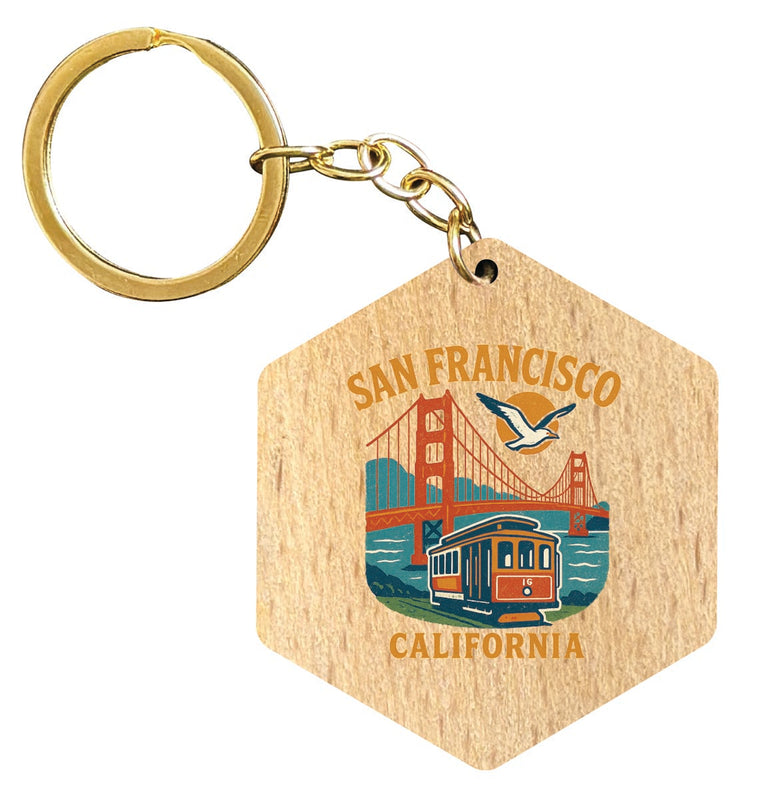 San Francisco California Vintage Design Souvenir Flat Wooden Keychain (Multiple Shapes)