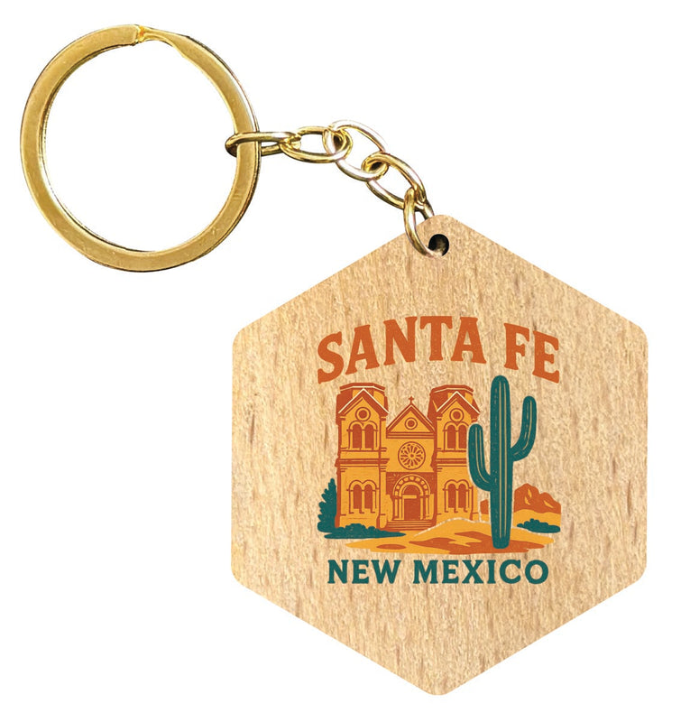 Santa Fe New Mexico Vintage Design Souvenir Flat Wooden Keychain (Multiple Shapes)