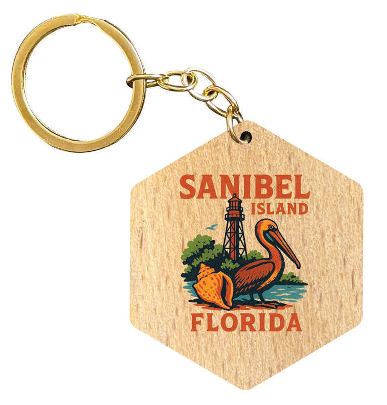 Sanibel Island Florida Vintage Design Souvenir Flat Wooden Keychain (Multiple Shapes)