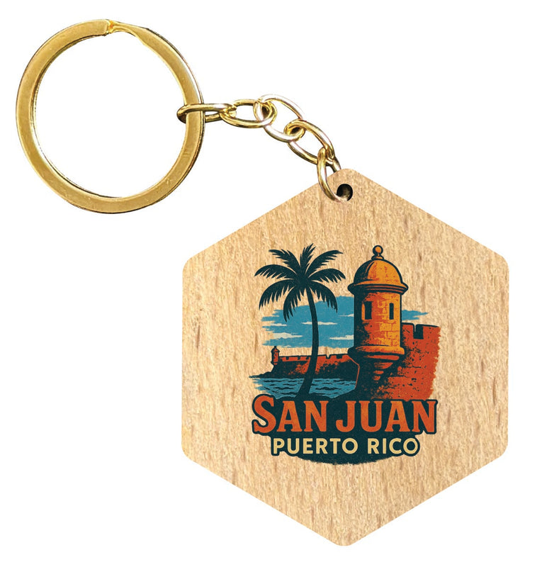 San Juan Puerto Rico Vintage Design Souvenir Flat Wooden Keychain (Multiple Shapes)