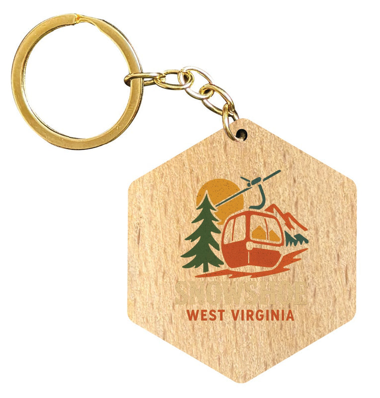 Snowshoe West Virginia Vintage Design Souvenir Flat Wooden Keychain (Multiple Shapes)