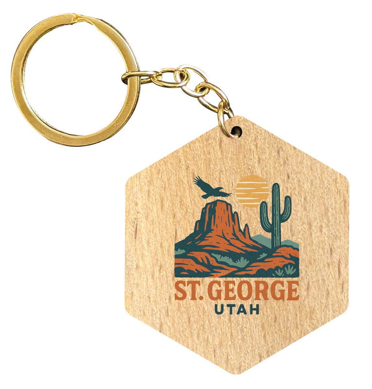 St. George Utah Vintage Design Souvenir Flat Wooden Keychain (Multiple Shapes)
