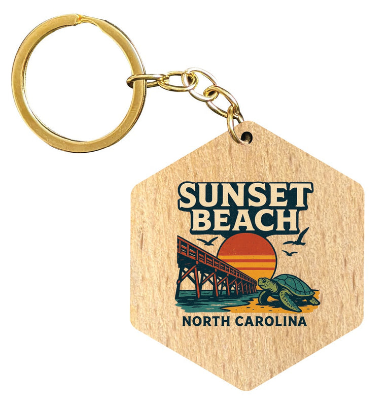 Sunset Beach North Carolina Vintage Design Souvenir Flat Wooden Keychain (Multiple Shapes)
