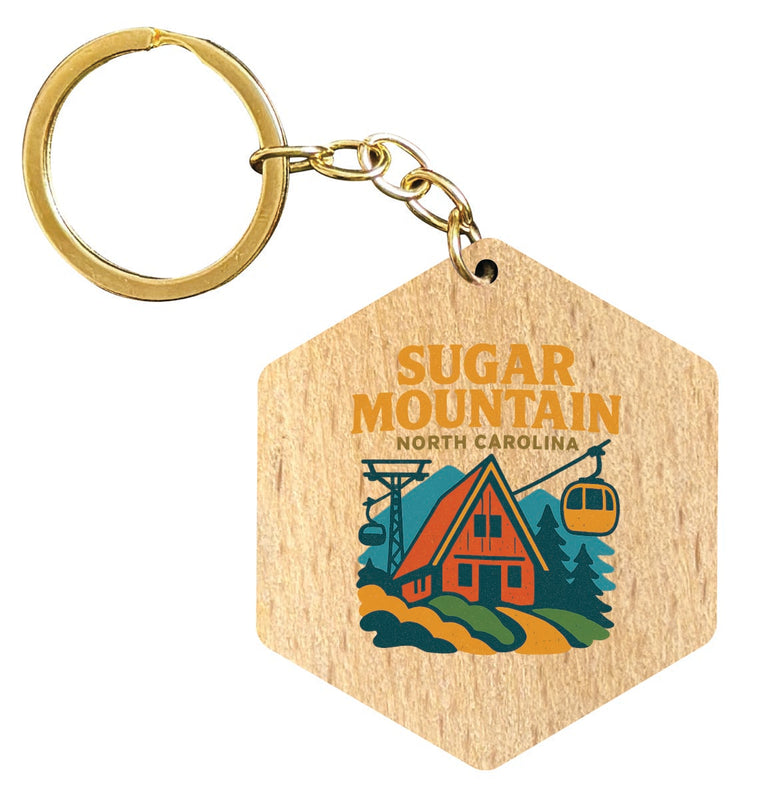 Sugar Mountain North Carolina Vintage Design Souvenir Flat Wooden Keychain (Multiple Shapes)
