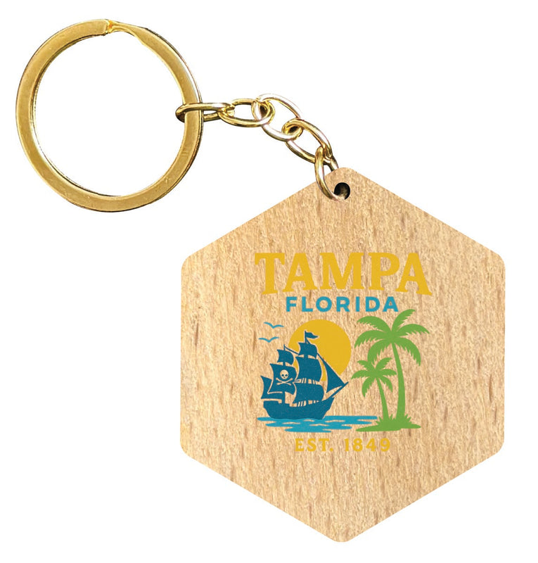 Tampa Florida Vintage Design Souvenir Flat Wooden Keychain (Multiple Shapes)