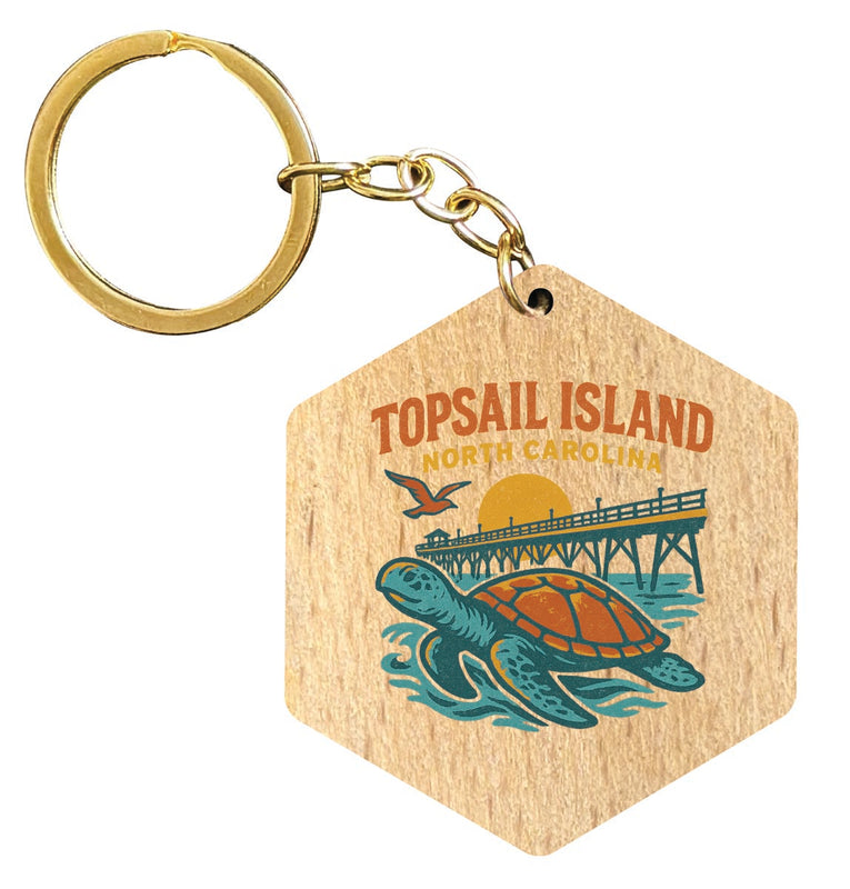 Topsail Island North Carolina Vintage Design Souvenir Flat Wooden Keychain (Multiple Shapes)