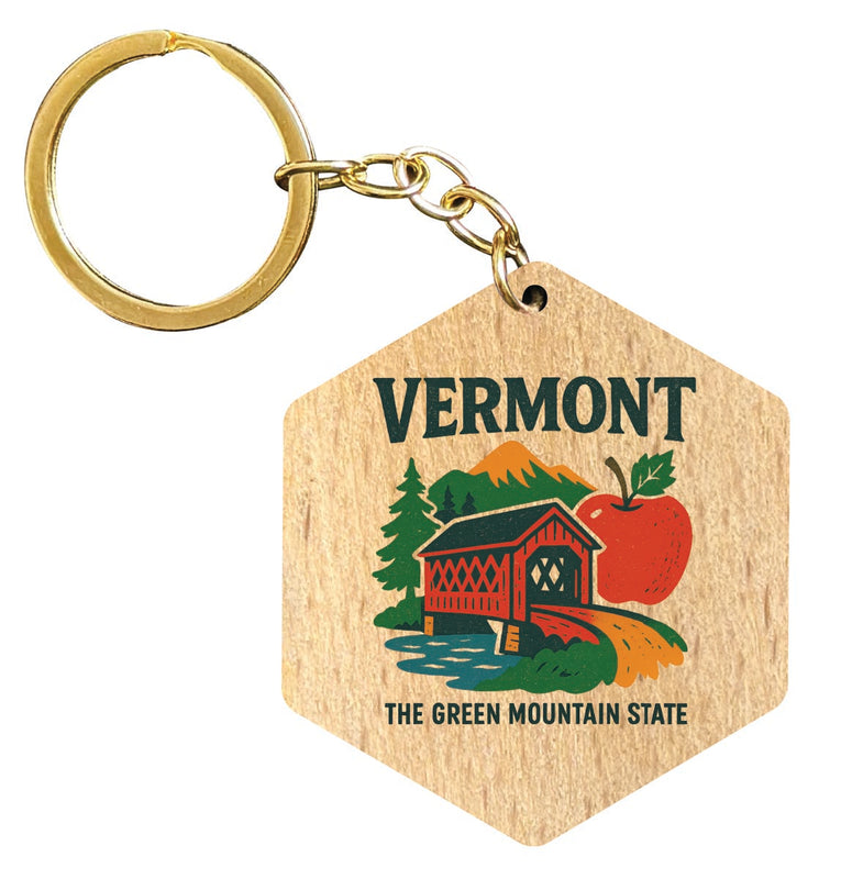 Vermont Vintage Design Souvenir Flat Wooden Keychain (Multiple Shapes)