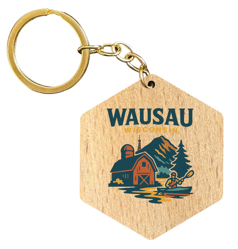 Wausau Wisconsin Vintage Design Souvenir Flat Wooden Keychain (Multiple Shapes)