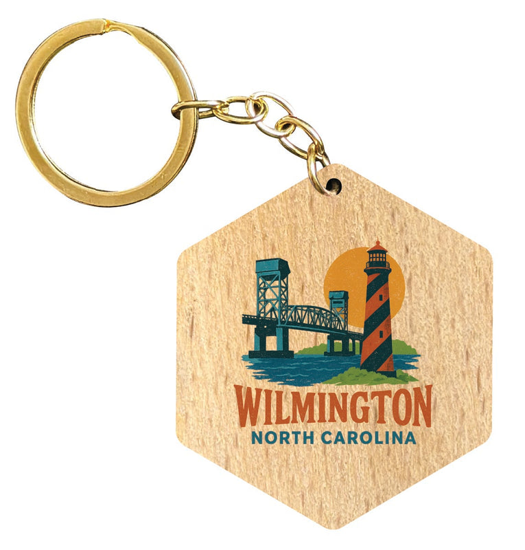 Wilmington North Carolina Vintage Design Souvenir Flat Wooden Keychain (Multiple Shapes)