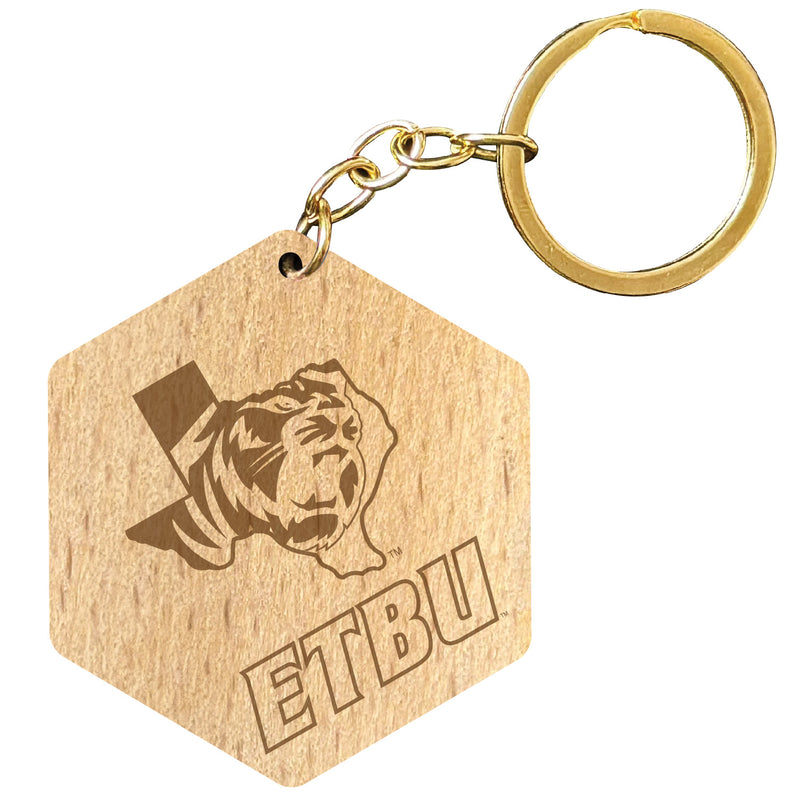 East Texas Baptist University 2" Engraved Wooden Hexagon Keychain Officially Licensed Collegiate Product 2-Pack