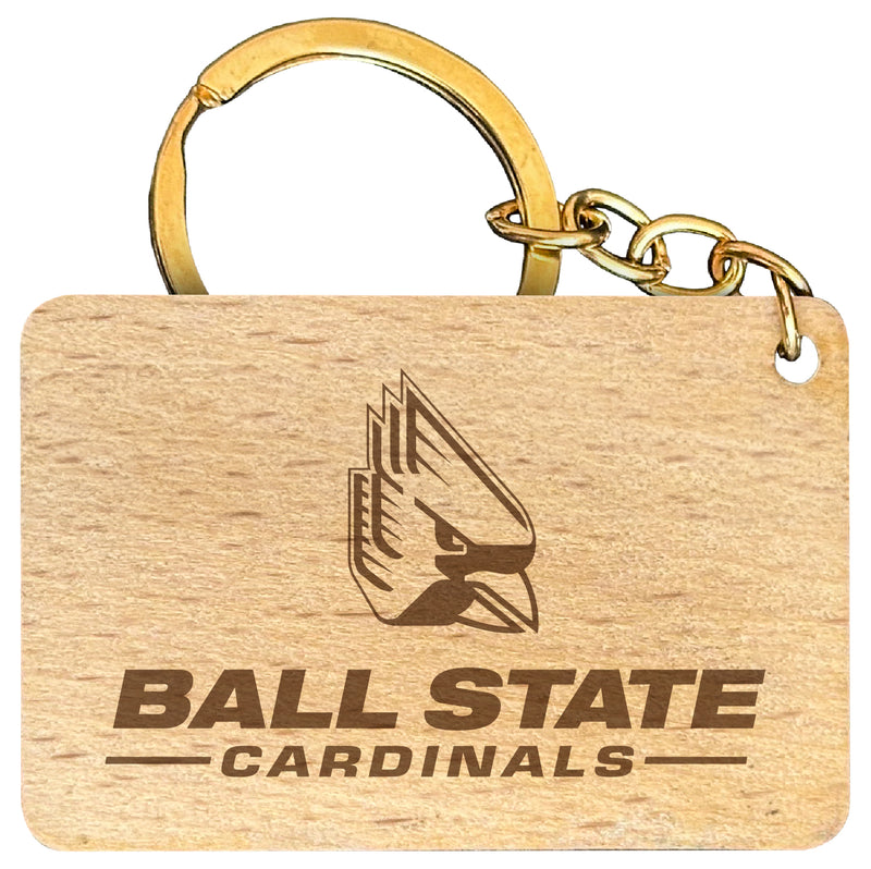 Ball State University Engraved Flat Wood Keychain 1.5" x 2.5" Officially Licensed Collegiate Product 4-Pack