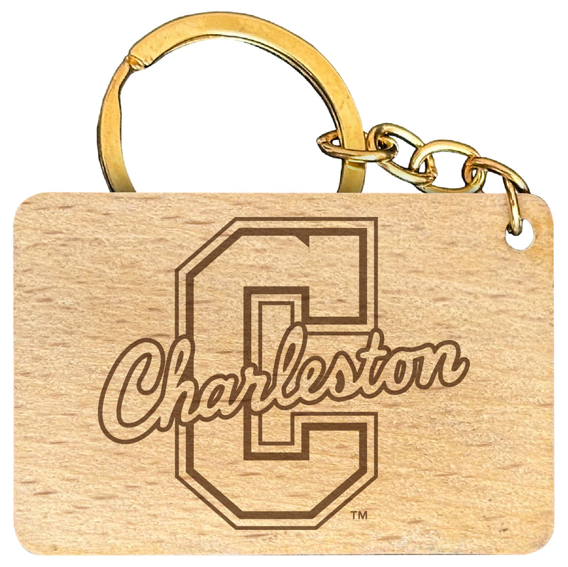 College of Charleston Engraved Flat Wood Keychain 1.5" x 2.5" Officially Licensed Collegiate Product 4-Pack