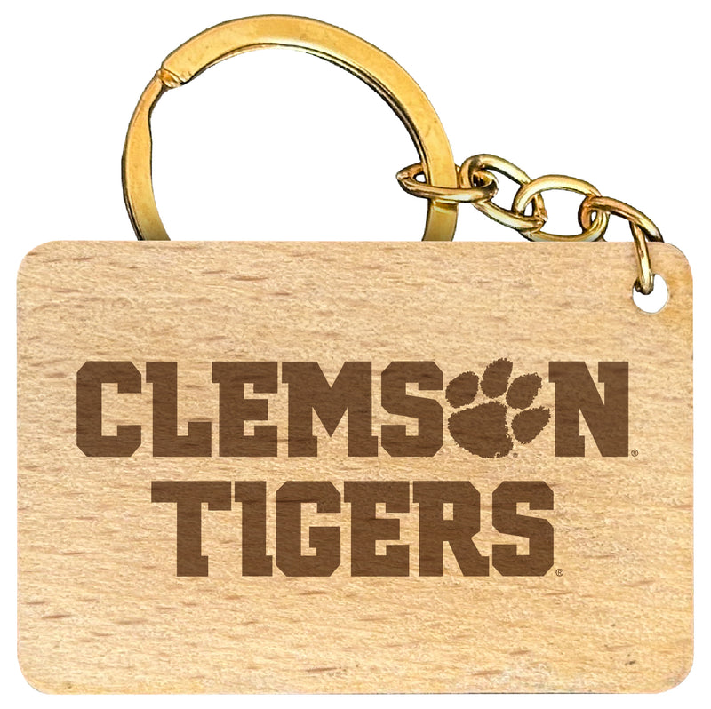 Clemson Tigers Engraved Flat Wood Keychain 1.5" x 2.5" Officially Licensed Collegiate Product 2-Pack