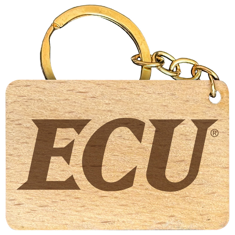 East Carolina Pirates Engraved Flat Wood Keychain 1.5" x 2.5" Officially Licensed Collegiate Product 2-Pack