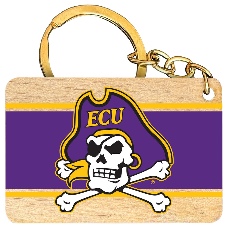 East Carolina Pirates Flat Wood Keychain 1.5" x 2.5" Officially Licensed Collegiate Product Single