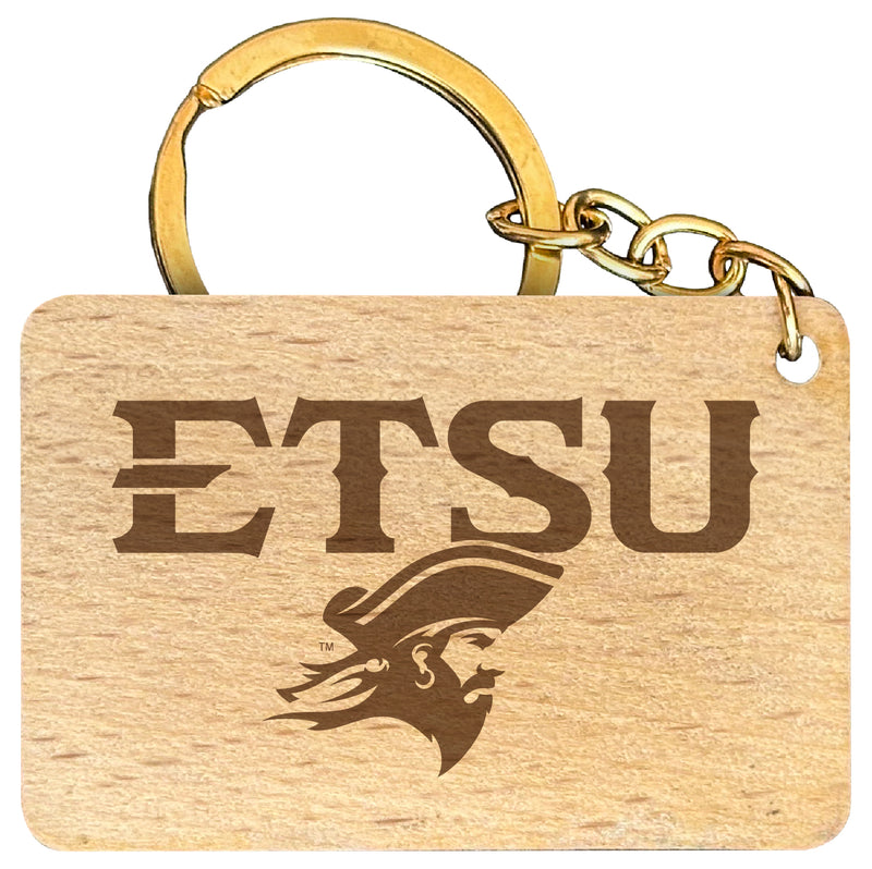 East Tennessee State University Engraved Flat Wood Keychain 1.5" x 2.5" Officially Licensed Collegiate Product 2-Pack