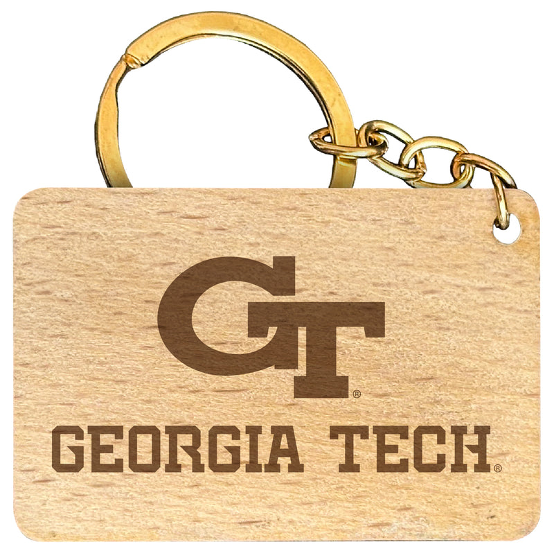 Georgia Tech Yellow Jackets Engraved Flat Wood Keychain 1.5" x 2.5" Officially Licensed Collegiate Product 4-Pack