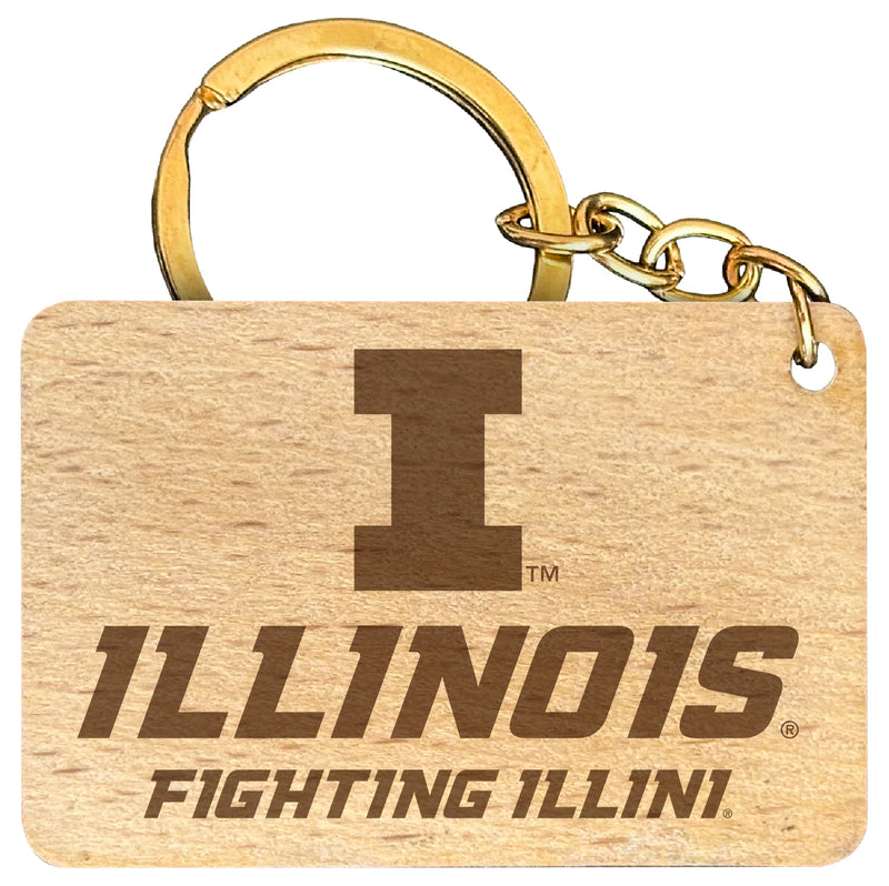 Illinois Fighting Illini Engraved Flat Wood Keychain 1.5" x 2.5" Officially Licensed Collegiate Product 2-Pack