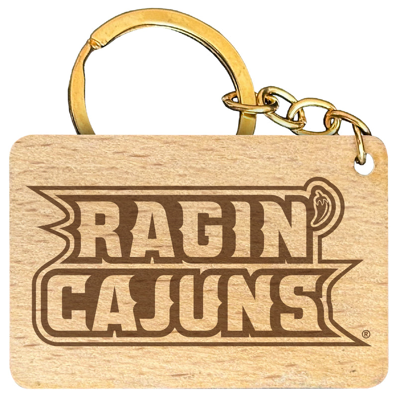 Louisiana at Lafayette Ragin' Cajuns Engraved Flat Wood Keychain 1.5" x 2.5" Officially Licensed Collegiate Product Single