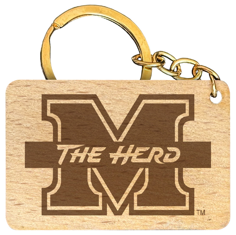 Marshall Thundering Herd Engraved Flat Wood Keychain 1.5" x 2.5" Officially Licensed Collegiate Product Single