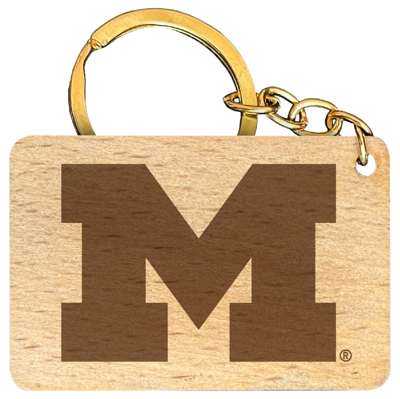 Michigan Wolverines Engraved Flat Wood Keychain 1.5" x 2.5" Officially Licensed Collegiate Product 4-Pack
