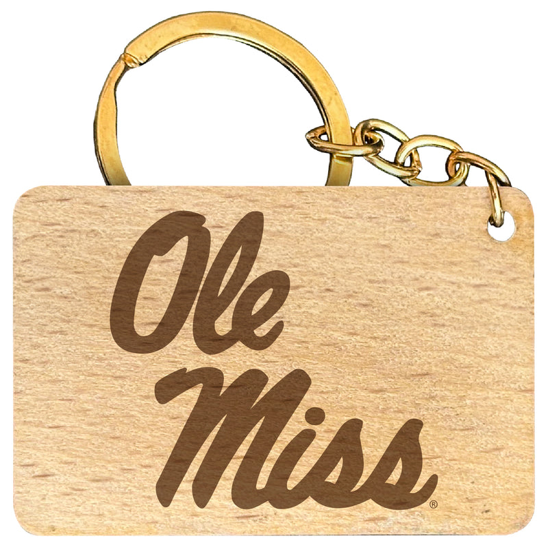 Mississippi Rebels "Ole Miss" Engraved Flat Wood Keychain 1.5" x 2.5" Officially Licensed Collegiate Product 2-Pack