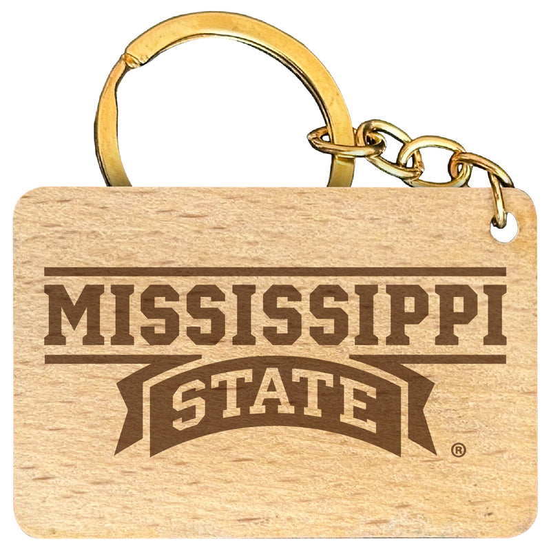 Mississippi State Bulldogs Engraved Flat Wood Keychain 1.5" x 2.5" Officially Licensed Collegiate Product 4-Pack