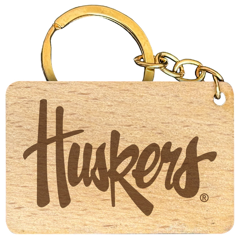 Nebraska Cornhuskers Engraved Flat Wood Keychain 1.5" x 2.5" Officially Licensed Collegiate Product Single