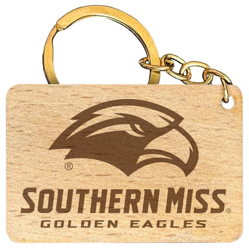 Southern Mississippi Golden Eagles Engraved Flat Wood Keychain 1.5" x 2.5" Officially Licensed Collegiate Product Single