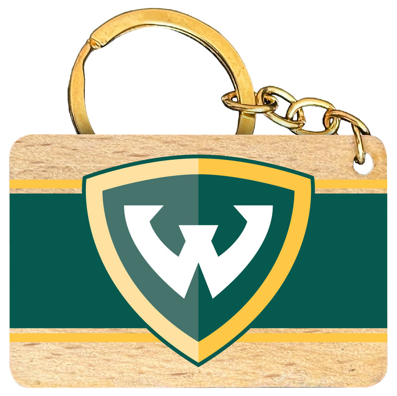 Wayne State Flat Wood Keychain 1.5" x 2.5" Officially Licensed Collegiate Product 4-Pack
