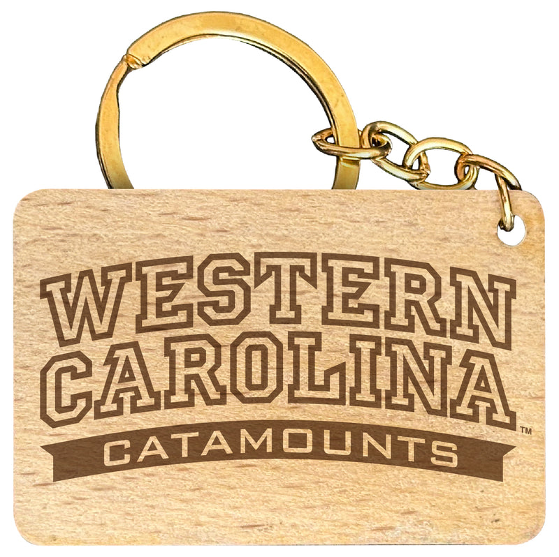 Western Carolina University Engraved Flat Wood Keychain 1.5" x 2.5" Officially Licensed Collegiate Product 2-Pack